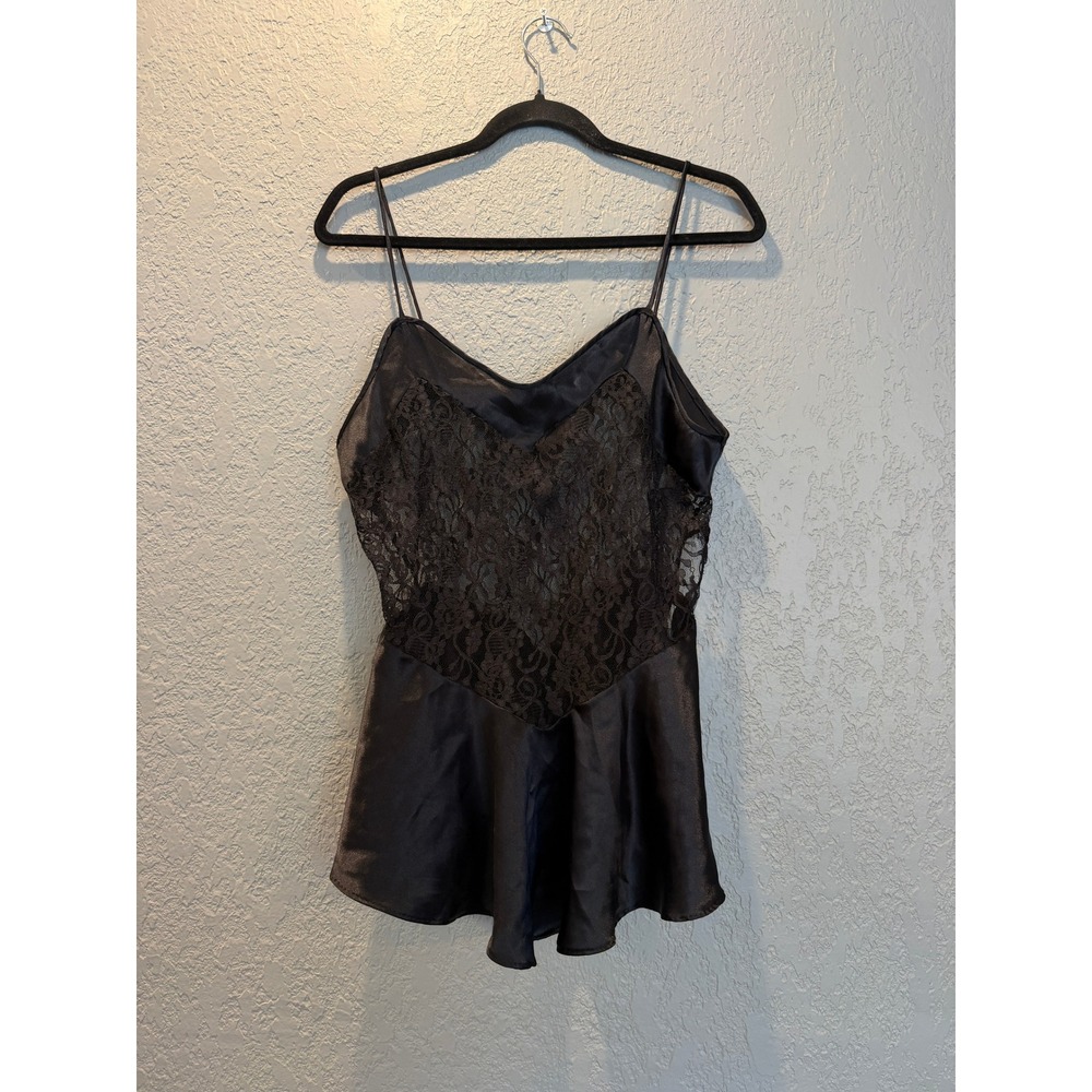Vintage Style Black Satin Lace Peplum Camisole Teddy Top V-Neck Lingerie Shirt